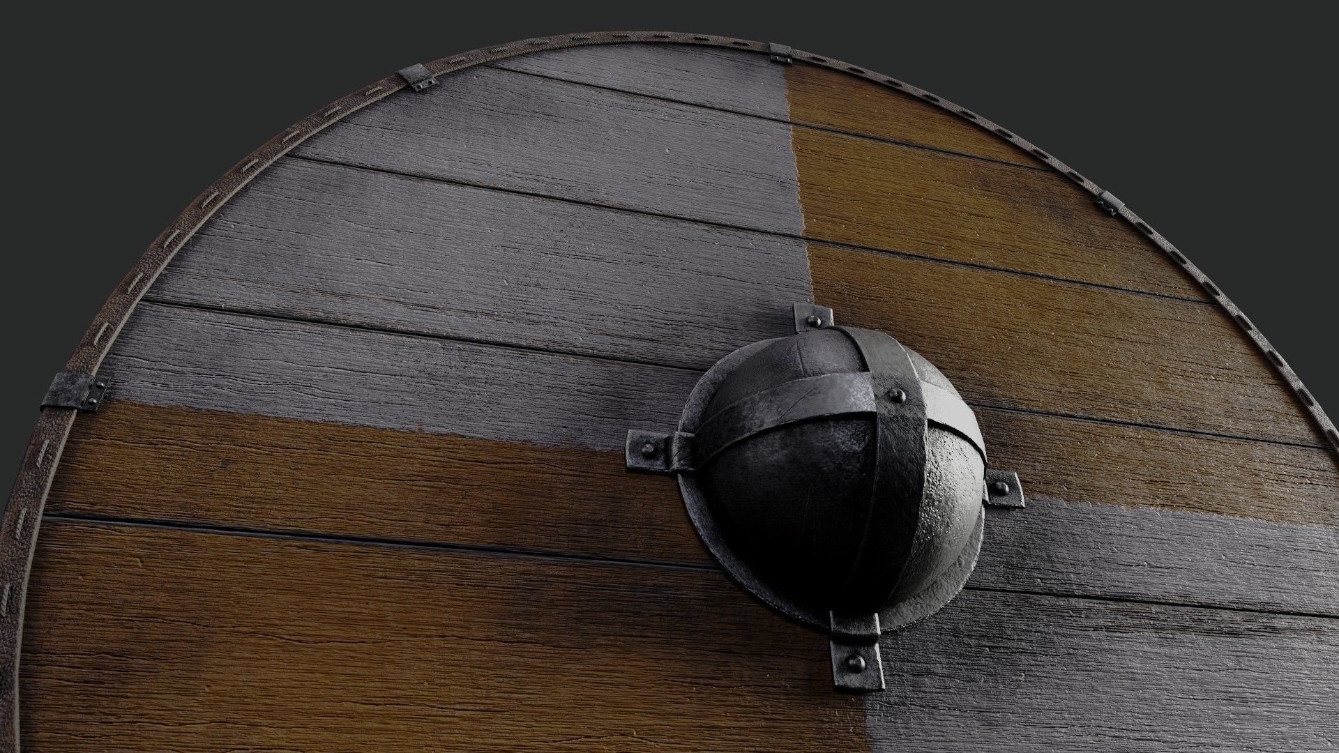 Slavic round wooden shield-painted orange and white Low-poly 3D model_4