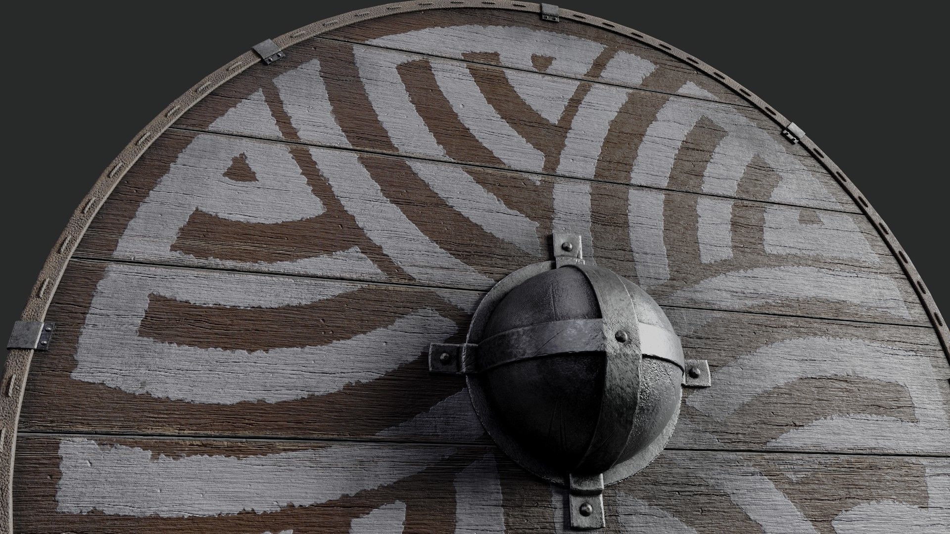 Slavic round wooden shield-painted with nordic symbol Low-poly 3D model_4