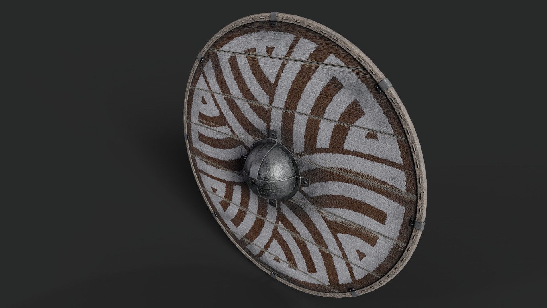 Slavic round wooden shield-painted with nordic symbol Low-poly 3D model_5