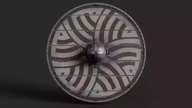 Slavic round wooden shield-painted with nordic symbol Low-poly 3D model
