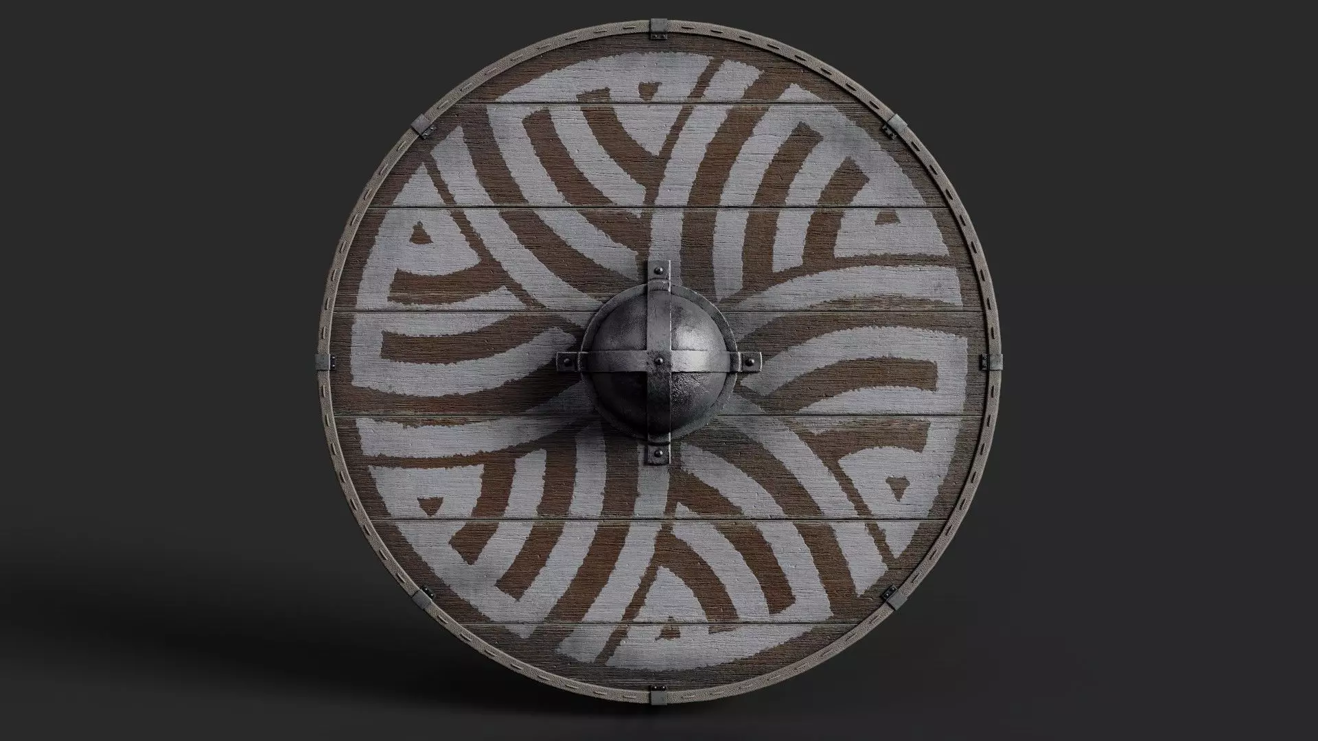 Slavic round wooden shield-painted with nordic symbol Low-poly 3D model_0