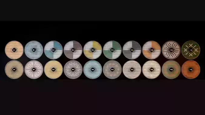 Slavic round wooden shields 20 pieces 3D Model Collection Slavic round wooden shields 20 pieces 3D Model Collection