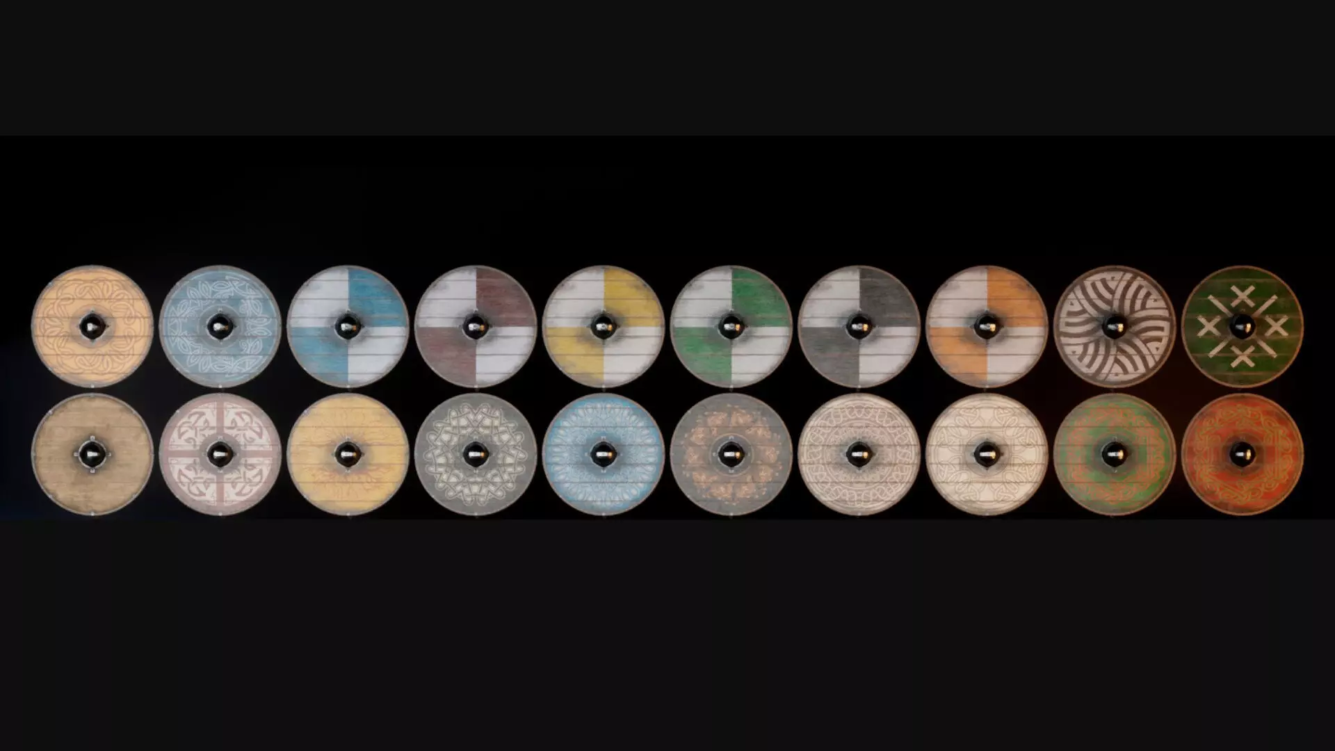 Slavic round wooden shields 20 pieces 3D Model Collection_0