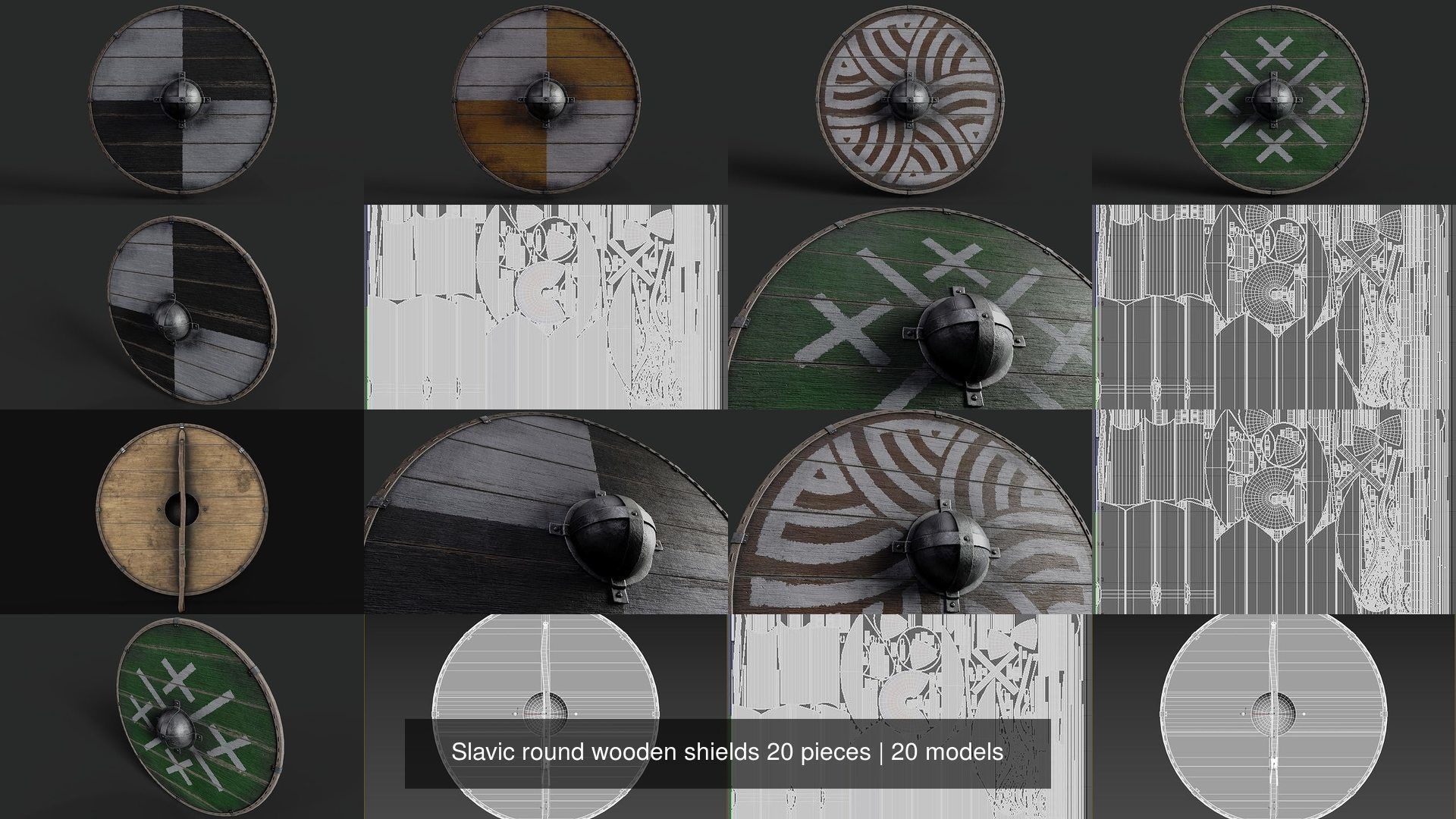 Slavic round wooden shields 20 pieces 3D Model Collection_3