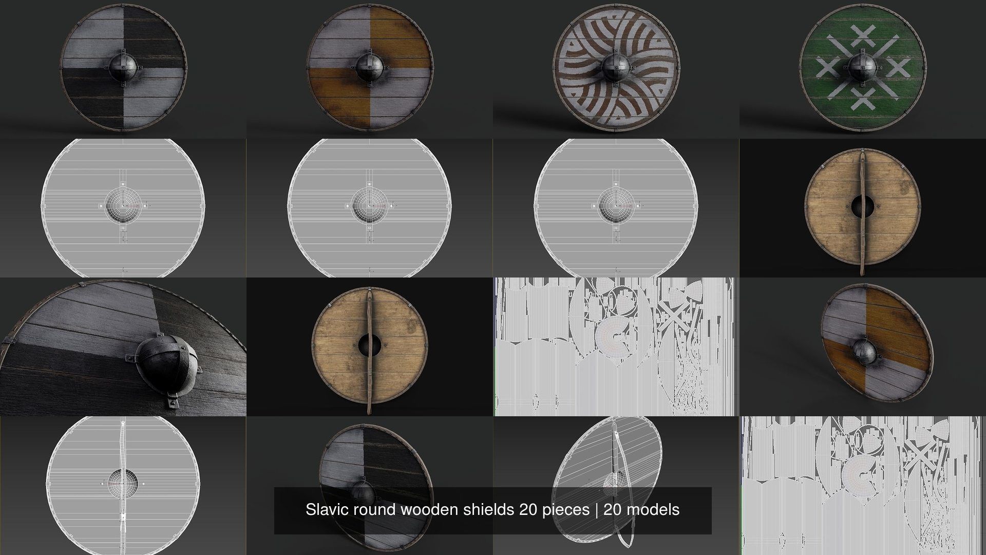 Slavic round wooden shields 20 pieces 3D Model Collection_2