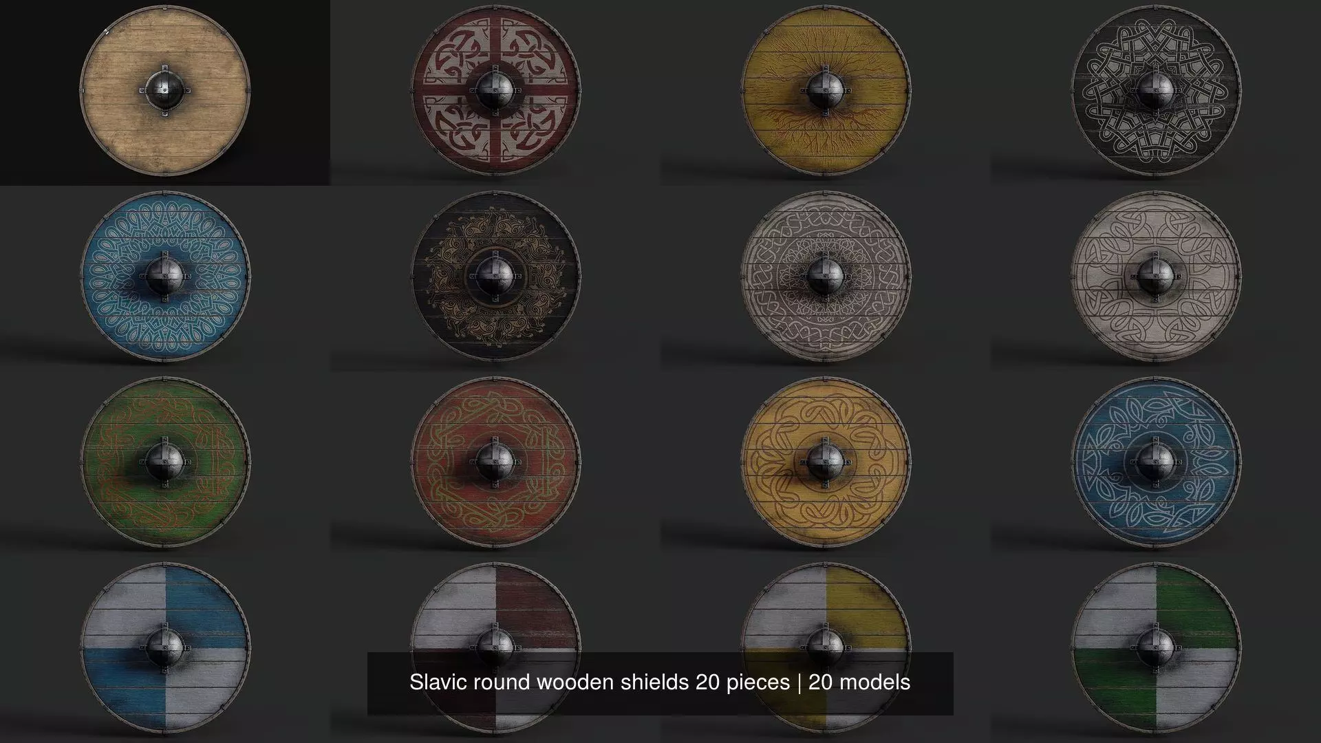 Slavic round wooden shields 20 pieces 3D Model Collection_1