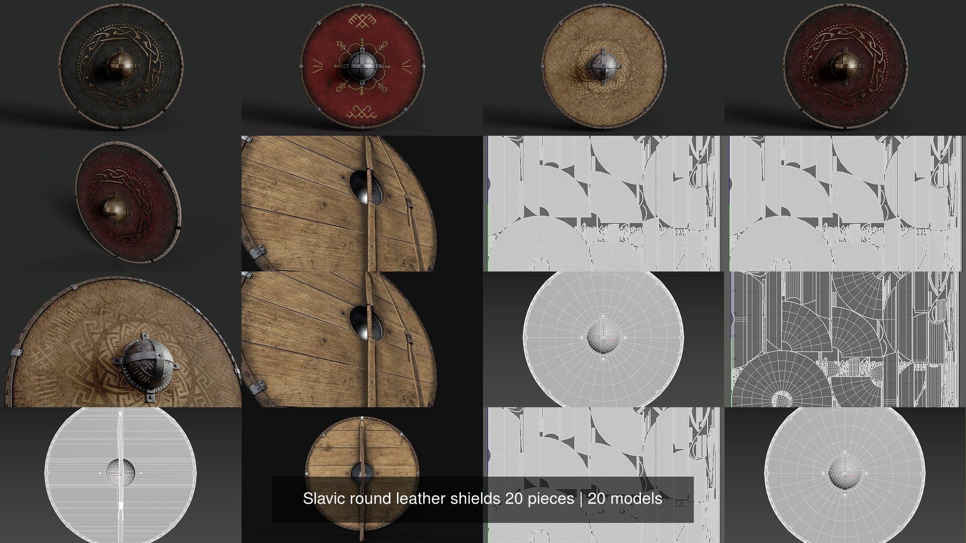 Slavic round leather shields 20 pieces 3D Model Collection_4
