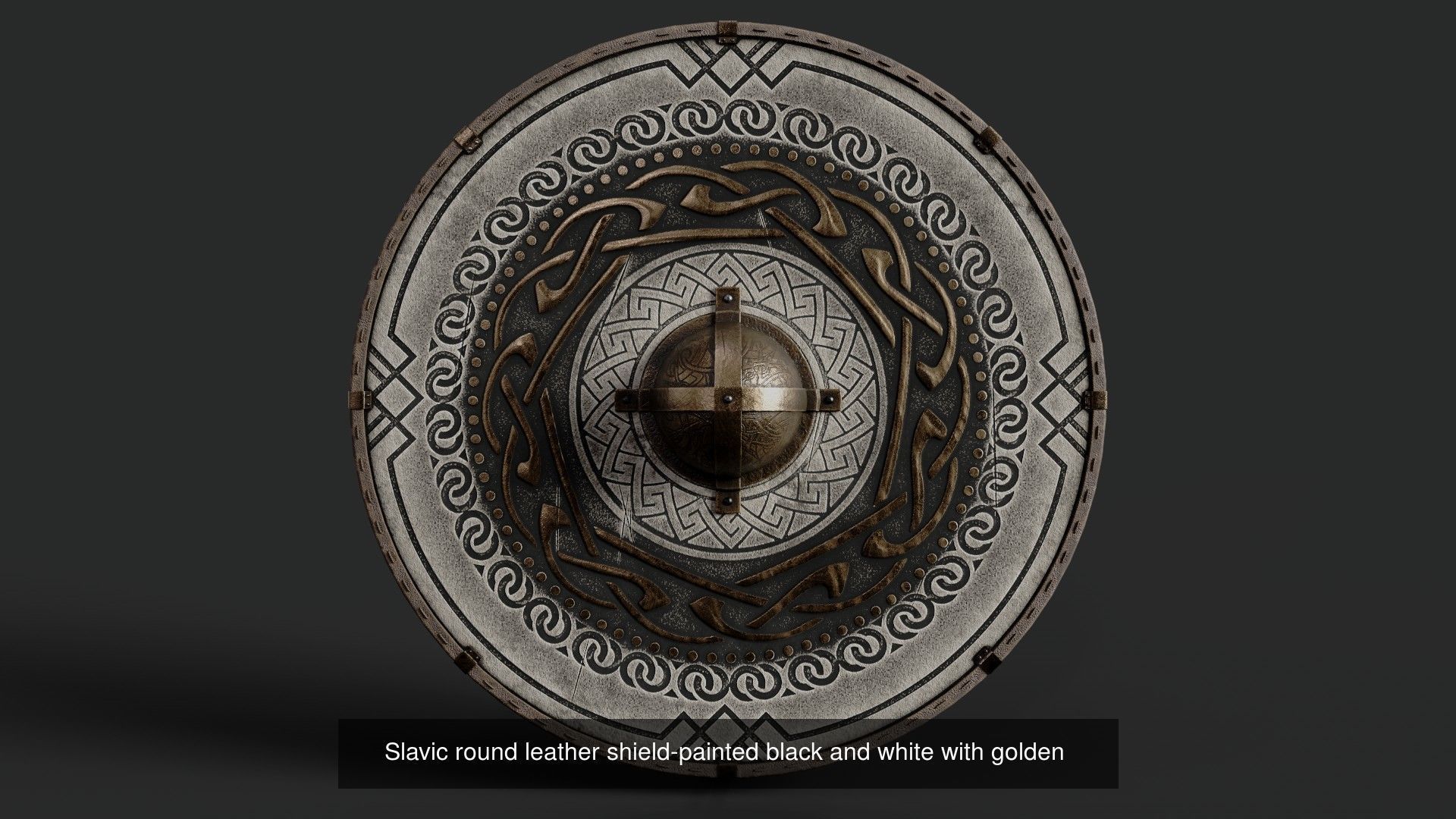 Slavic round leather shields 20 pieces 3D Model Collection_10