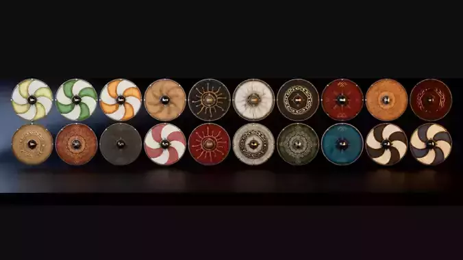 Slavic round leather shields 20 pieces 3D Model Collection Slavic round leather shields 20 pieces 3D Model Collection