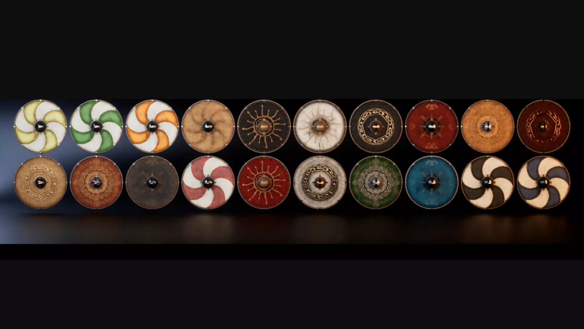 Slavic round leather shields 20 pieces 3D Model Collection_0