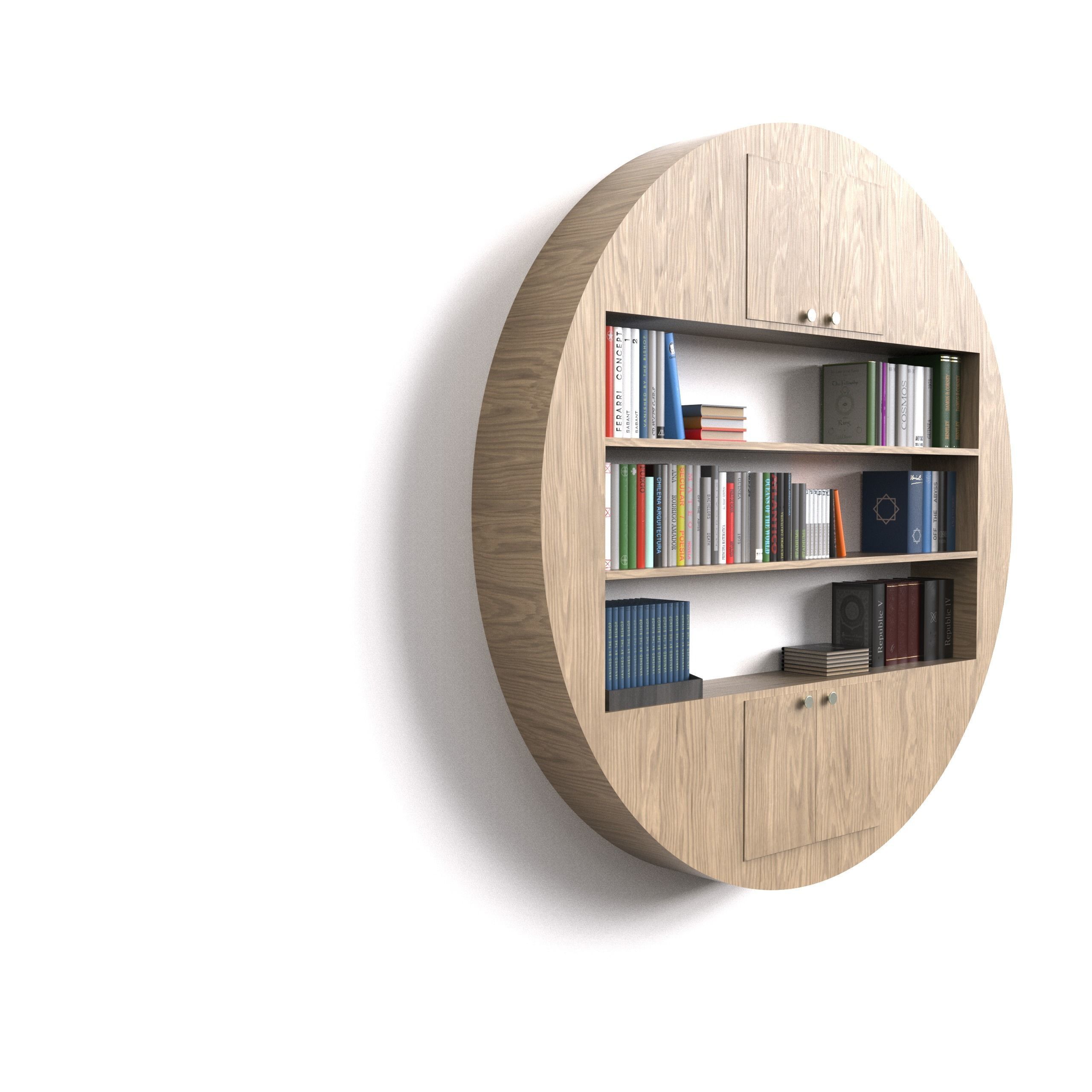 Round Bookcase - Bookshelf Low-poly 3D model_2