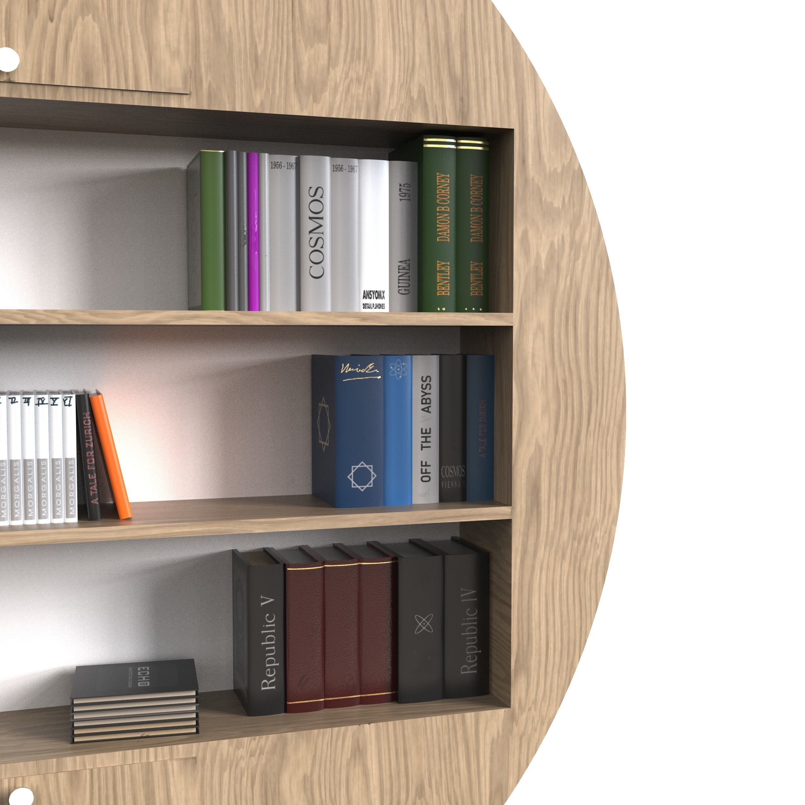 Round Bookcase - Bookshelf Low-poly 3D model_4