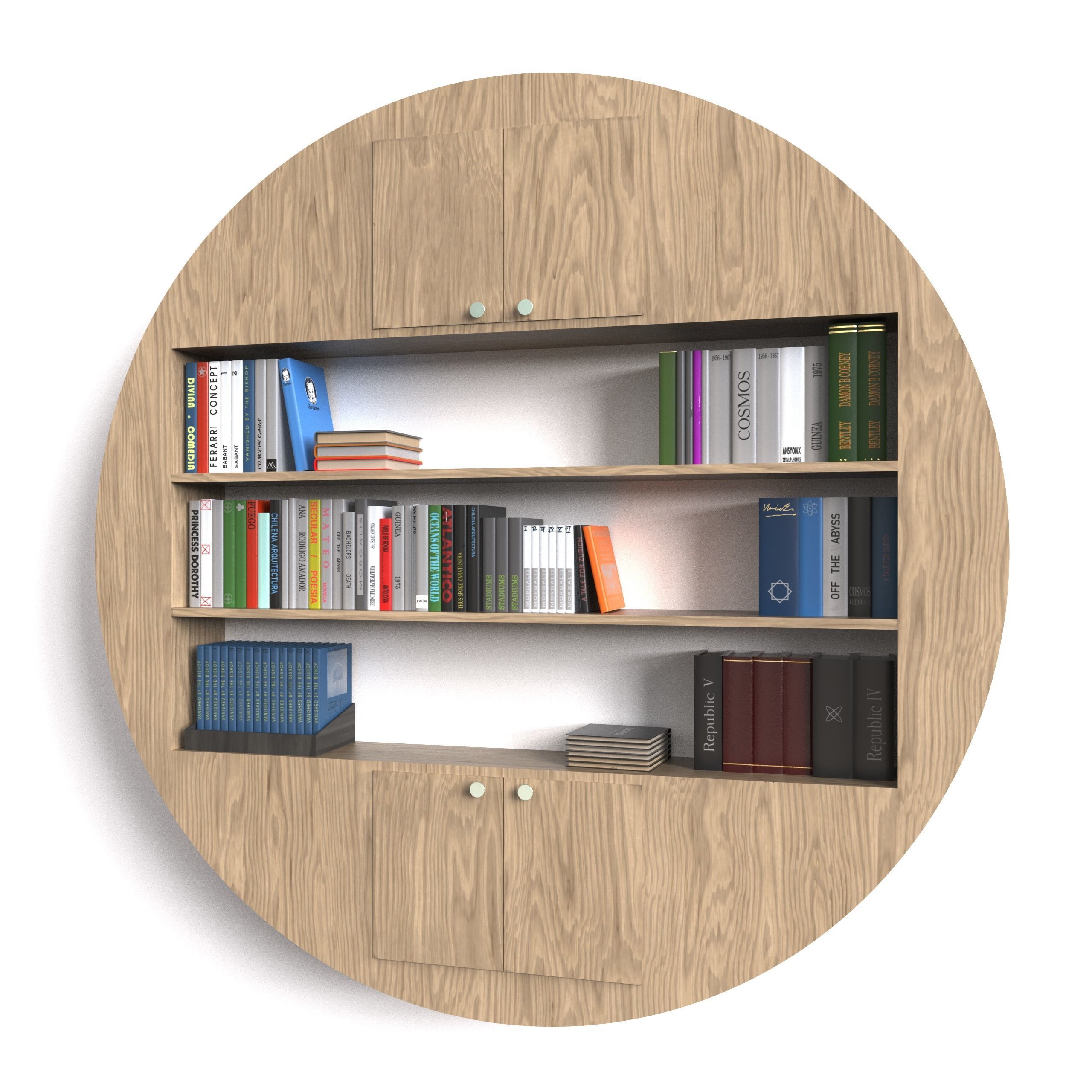 Round Bookcase - Bookshelf Low-poly 3D model_1