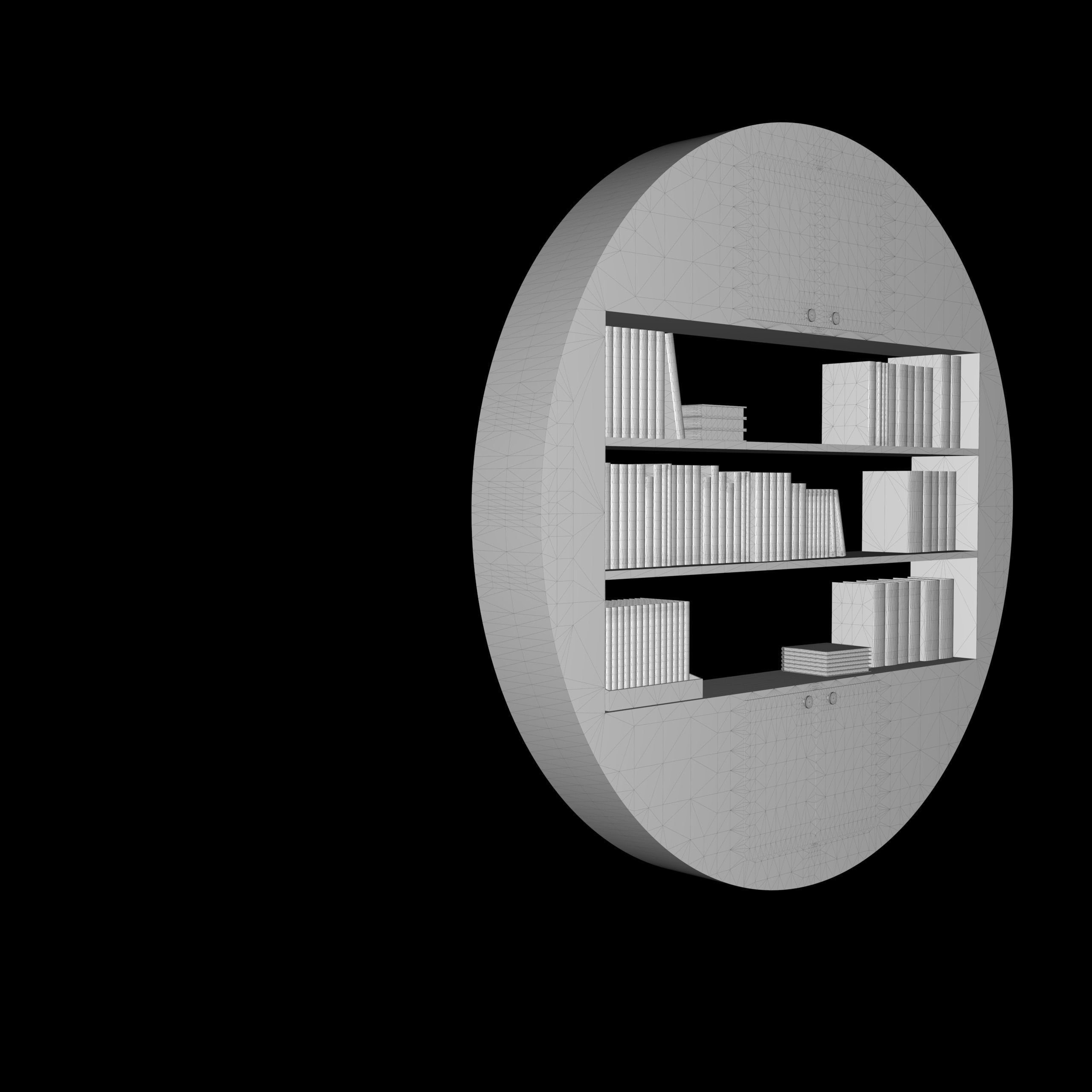 Round Bookcase - Bookshelf Low-poly 3D model_11