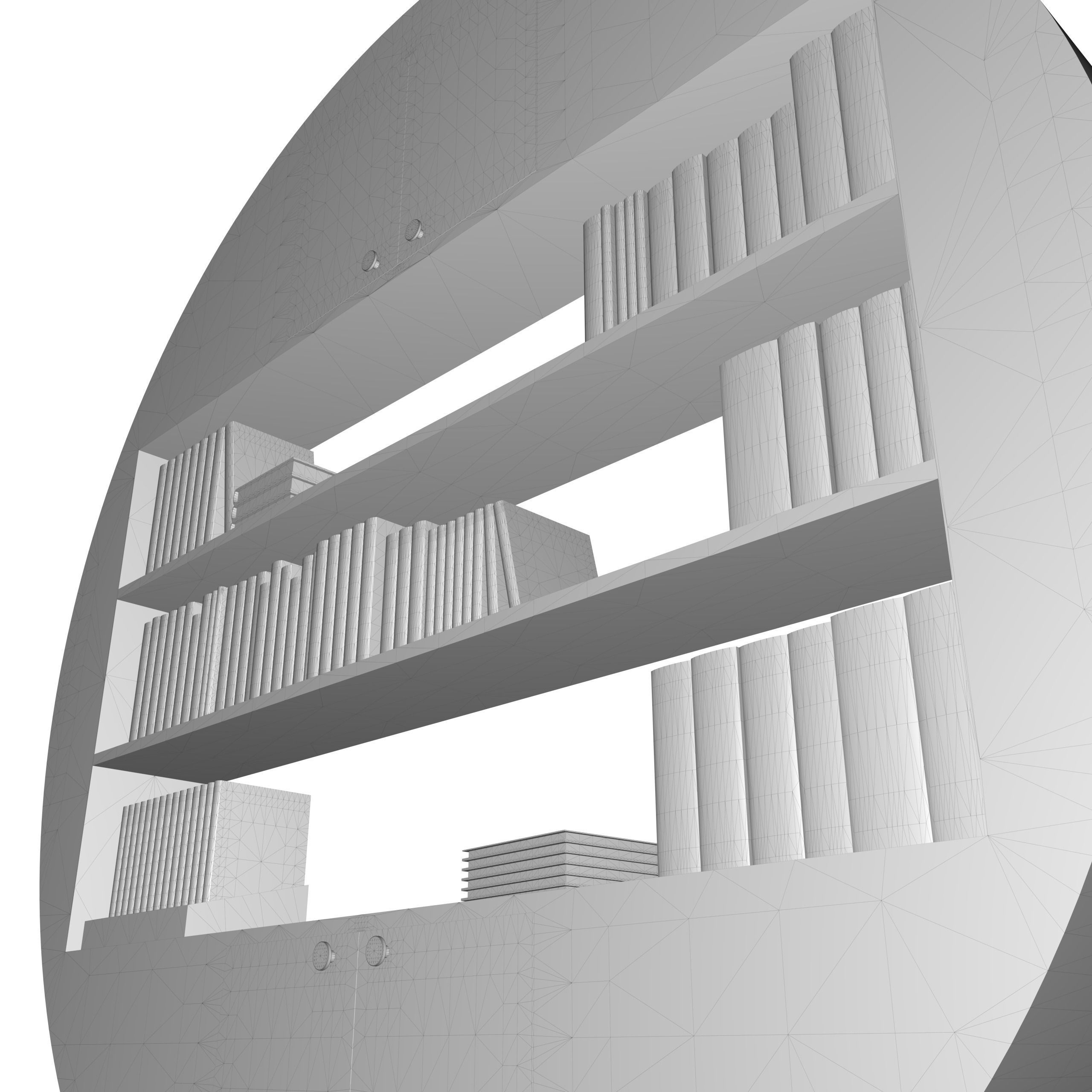 Round Bookcase - Bookshelf Low-poly 3D model_16