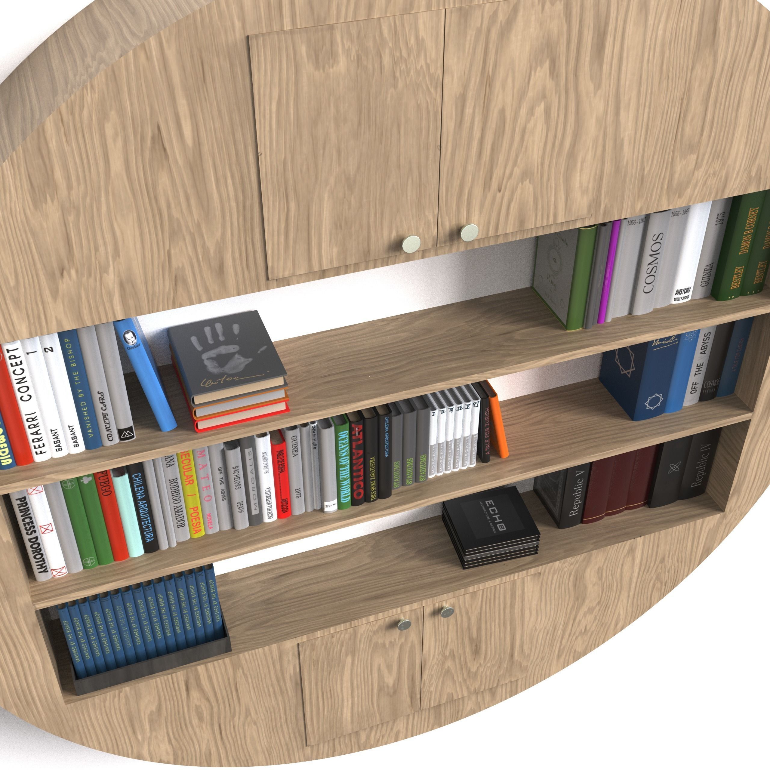 Round Bookcase - Bookshelf Low-poly 3D model_6