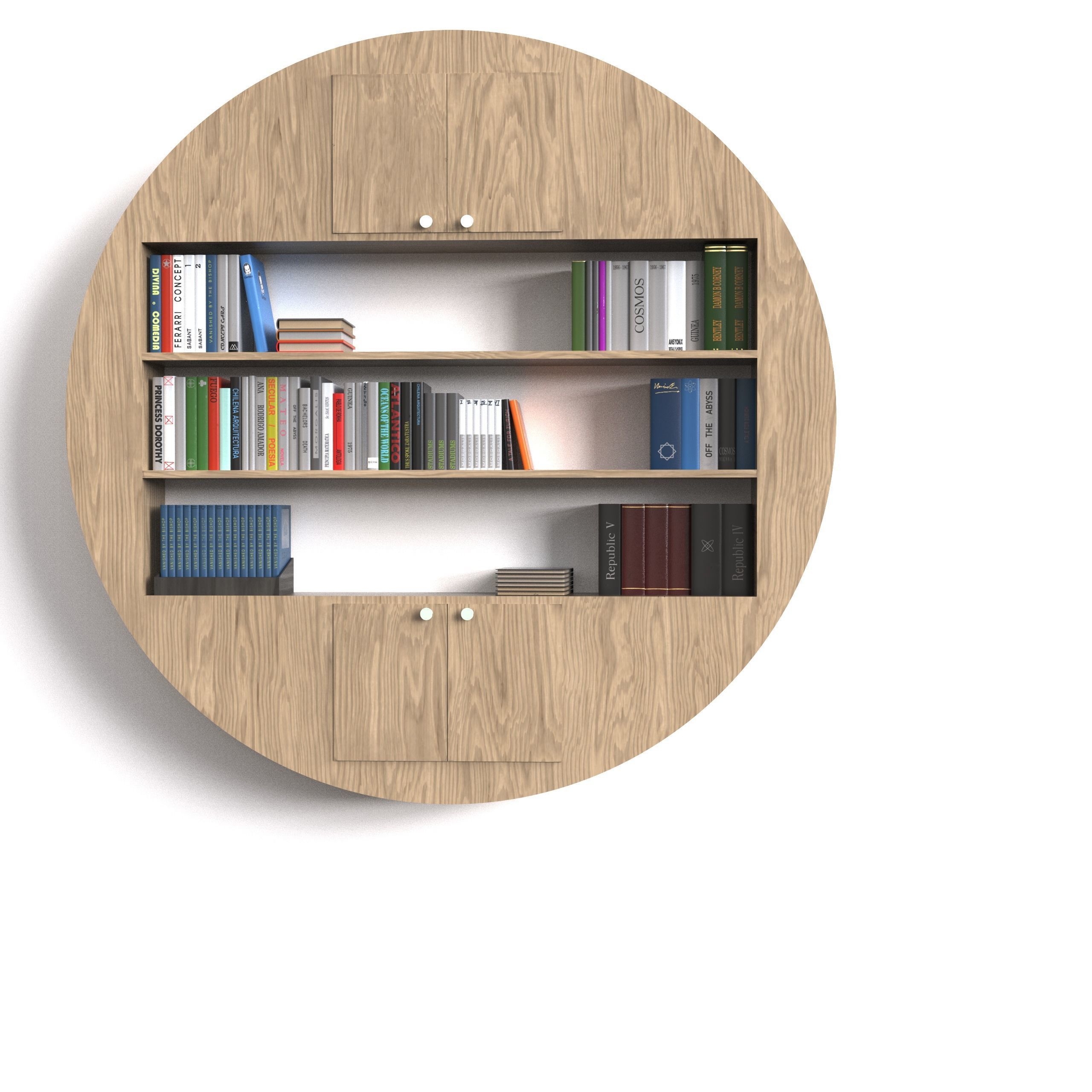 Round Bookcase - Bookshelf Low-poly 3D model_3