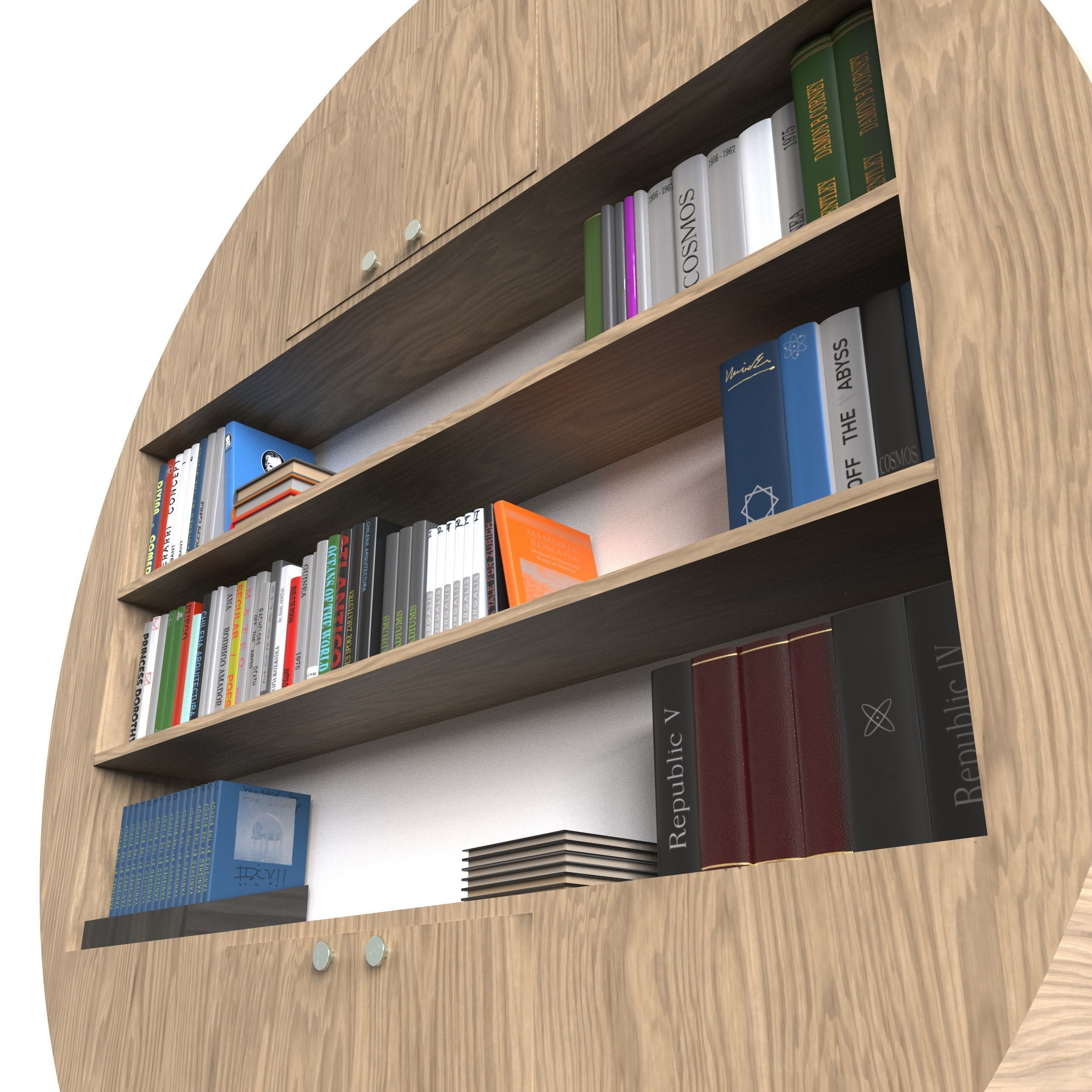 Round Bookcase - Bookshelf Low-poly 3D model_5