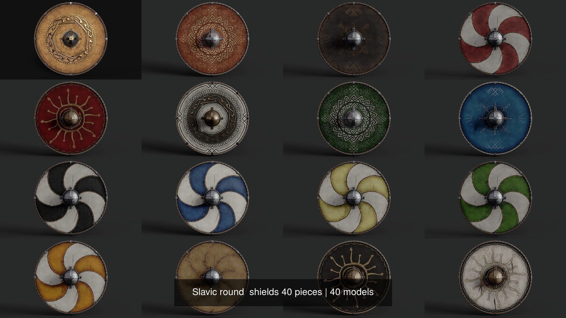Slavic round shields 40 pieces 3D Model Collection_2