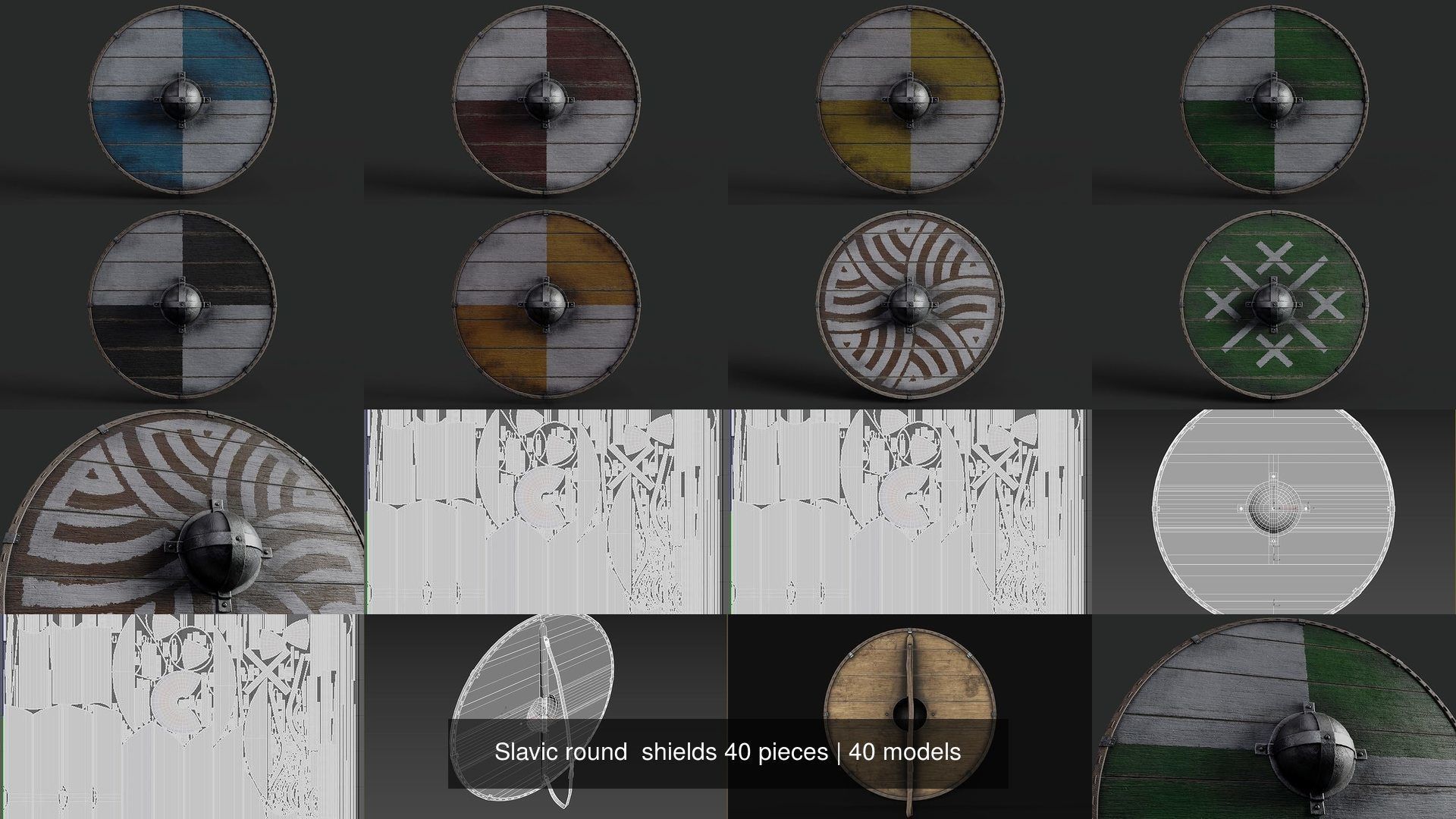Slavic round shields 40 pieces 3D Model Collection_6