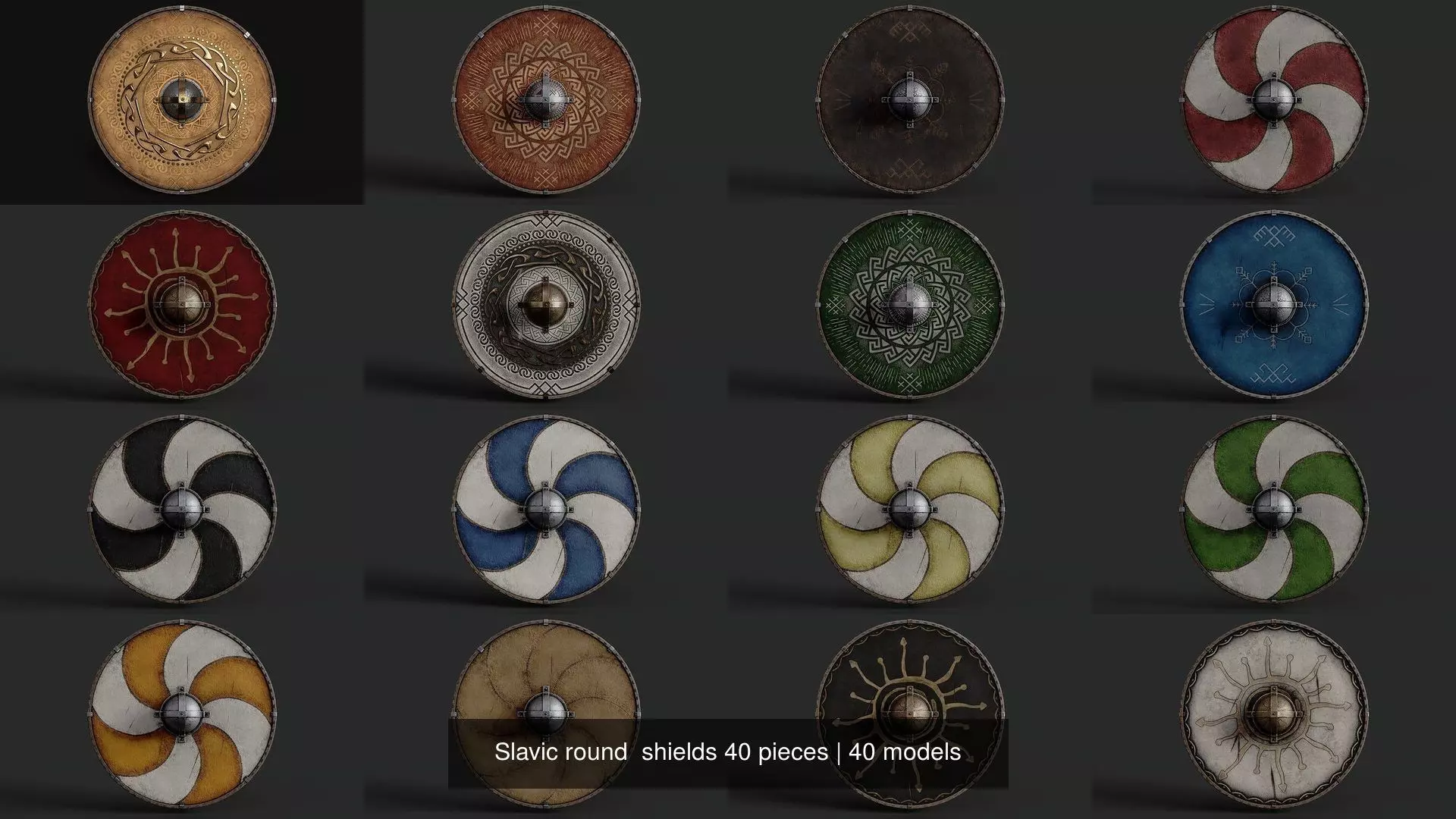 Slavic round shields 40 pieces 3D Model Collection_1