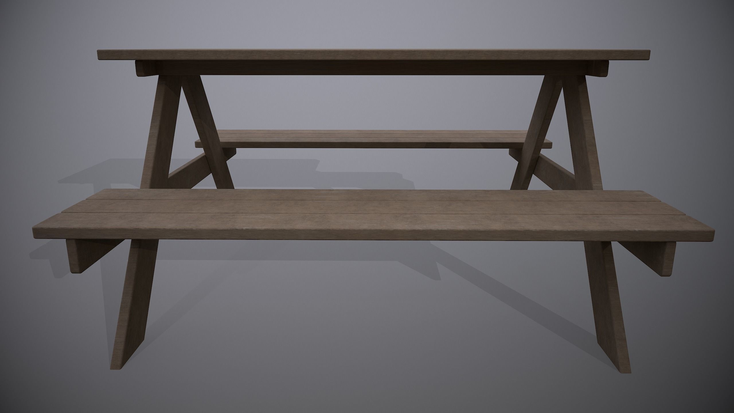 Wooden Picnic Table 3D model_3
