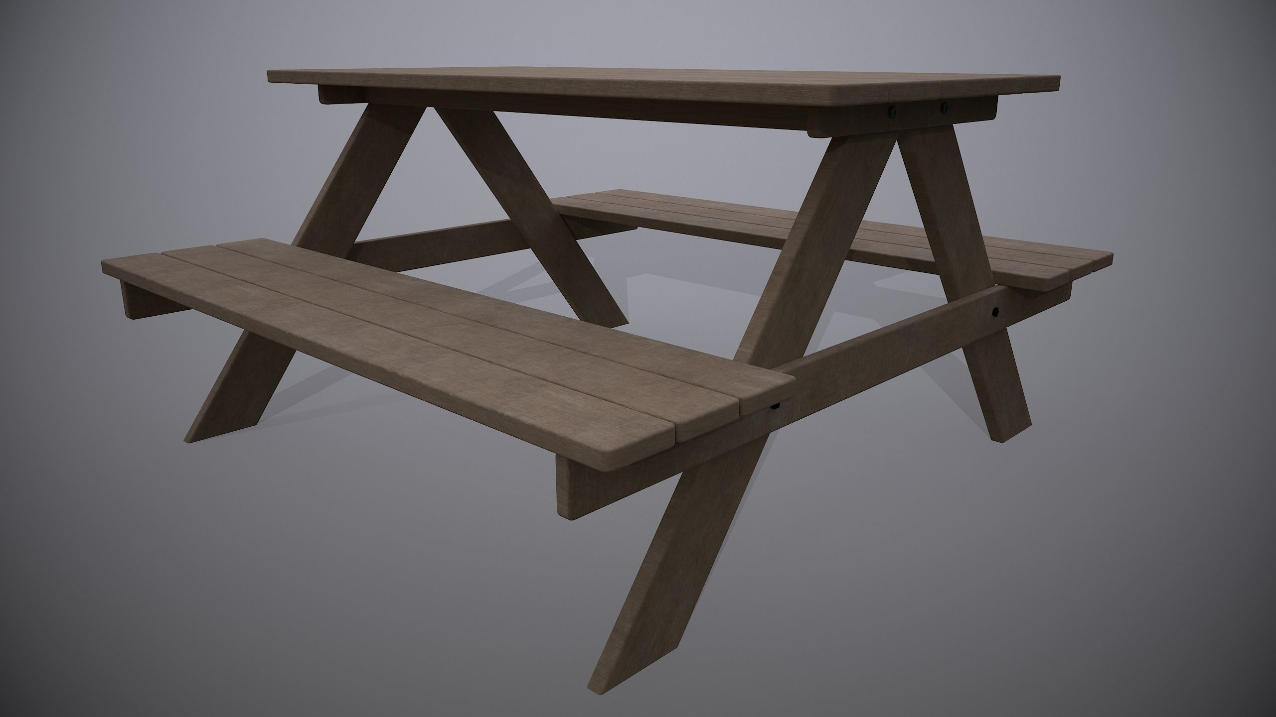Wooden Picnic Table 3D model_4