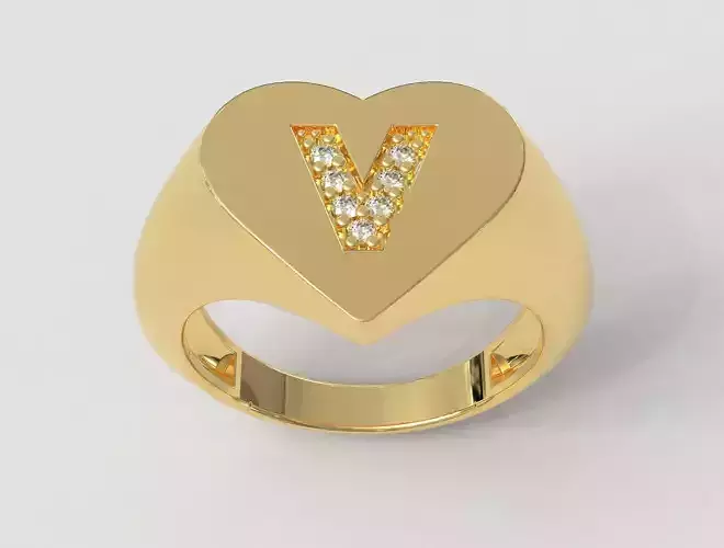Heart Letter Ring - V