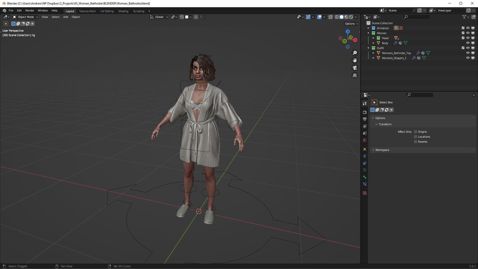 Woman - Bathrobe - Modular - Rigged Low-poly 3D model_7