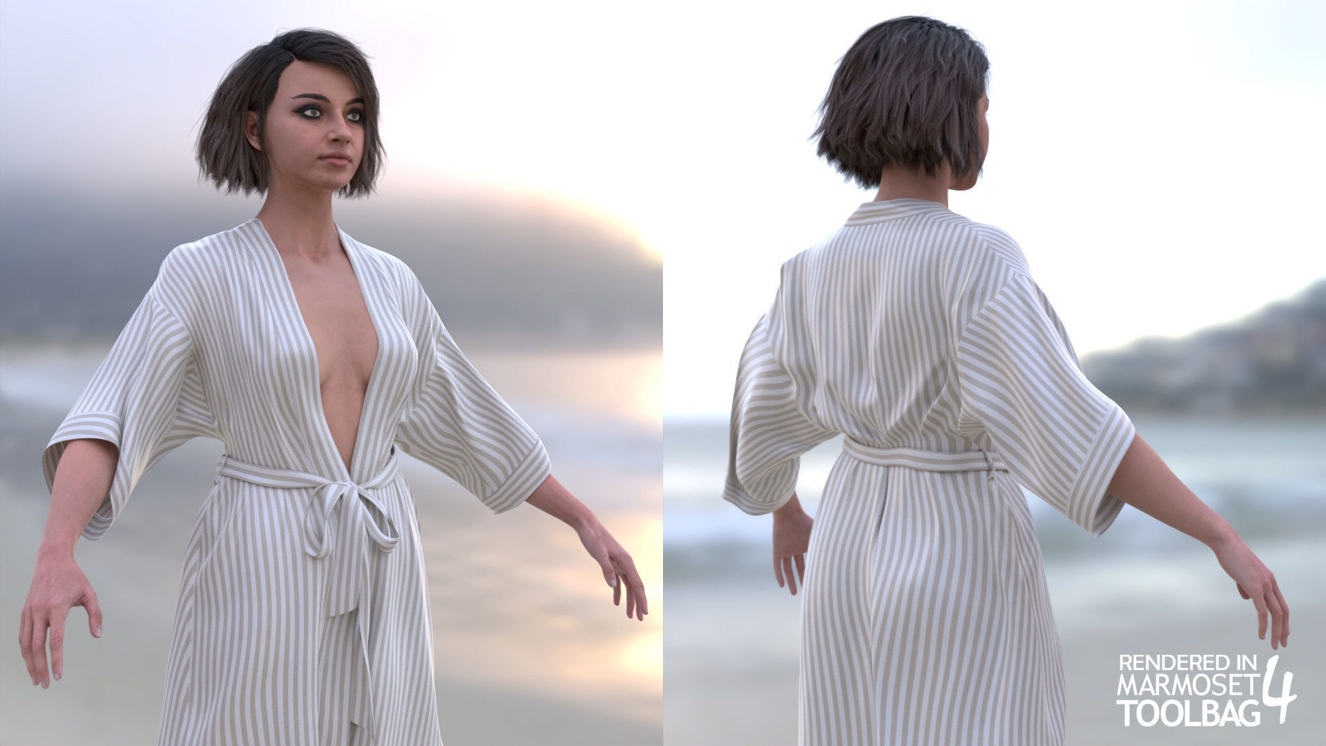 Woman - Bathrobe - Modular - Rigged Low-poly 3D model_4