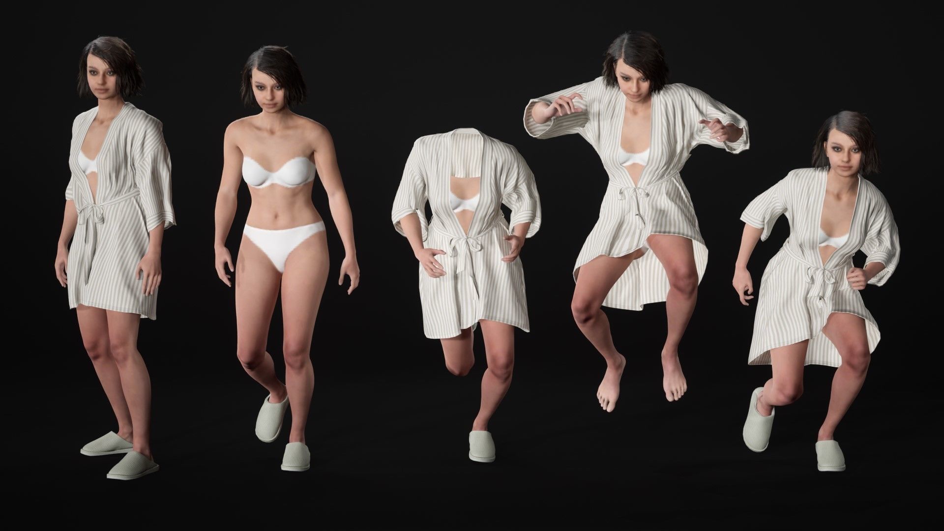 Woman - Bathrobe - Modular - Rigged Low-poly 3D model_12