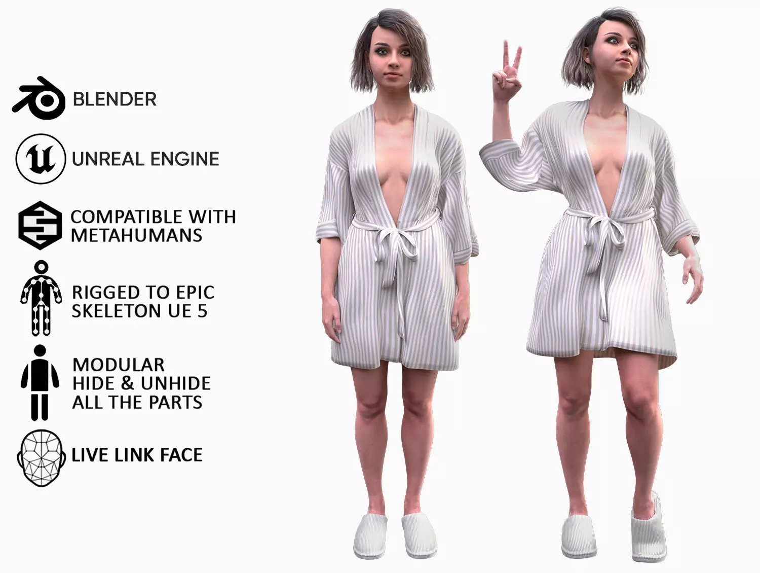 Woman - Bathrobe - Modular - Rigged Low-poly 3D model_0