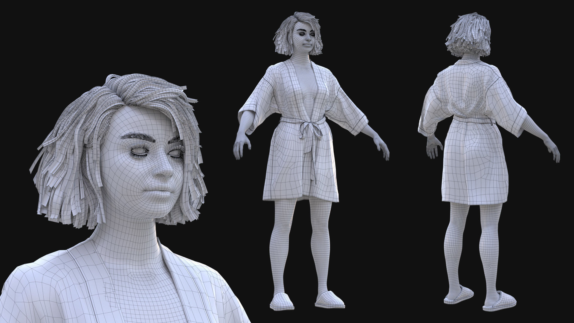 Woman - Bathrobe - Modular - Rigged Low-poly 3D model_23