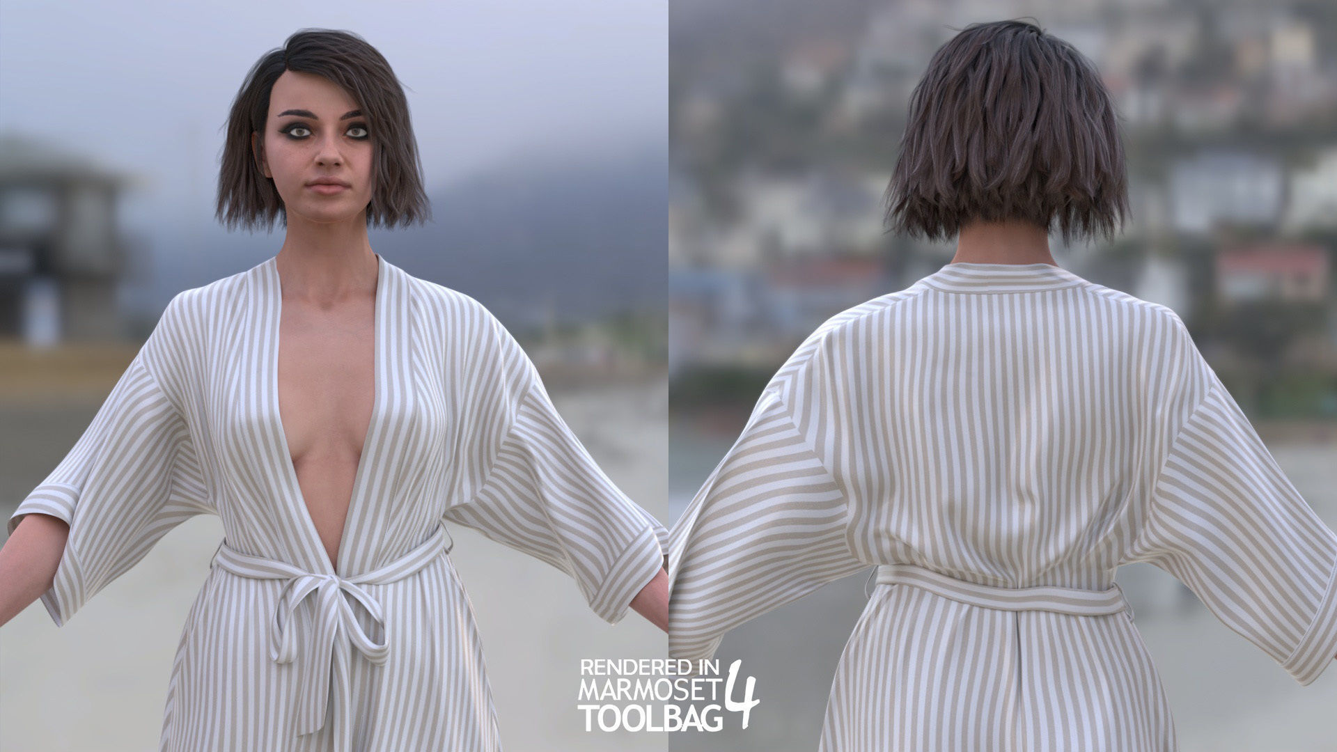 Woman - Bathrobe - Modular - Rigged Low-poly 3D model_9
