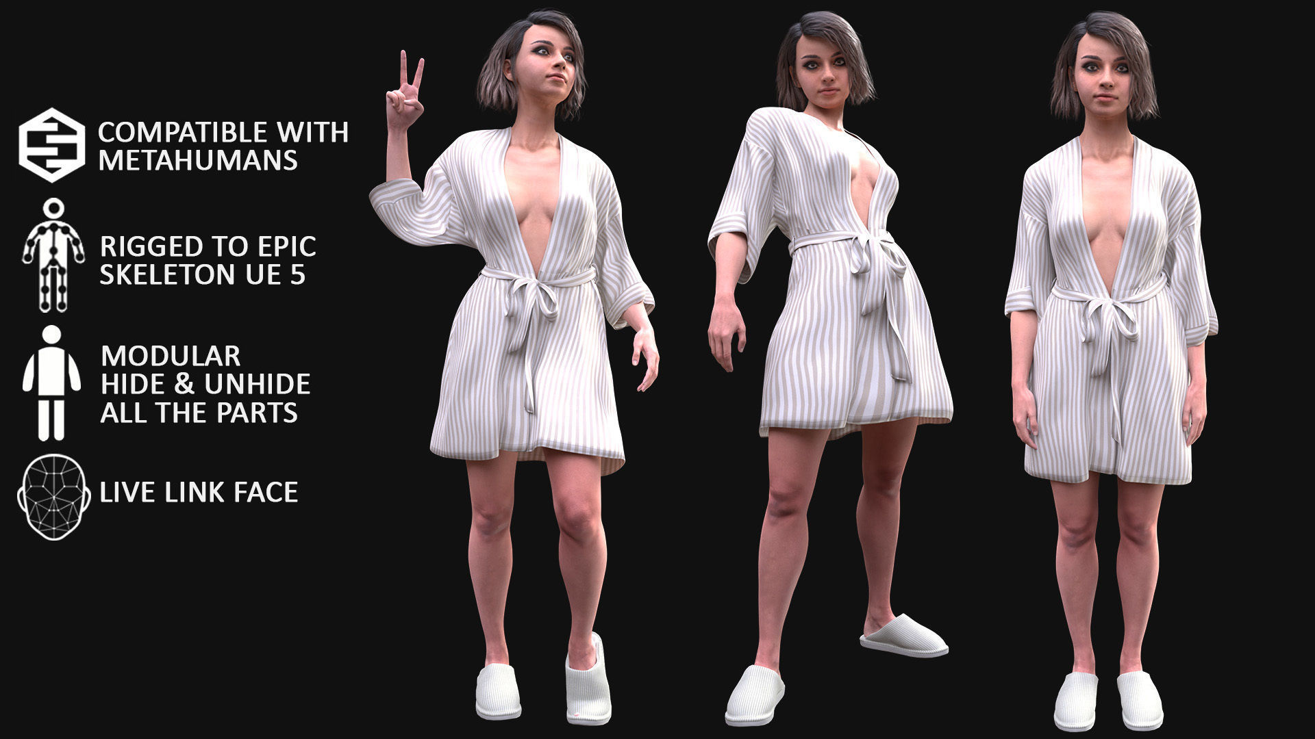 Woman - Bathrobe - Modular - Rigged Low-poly 3D model_3