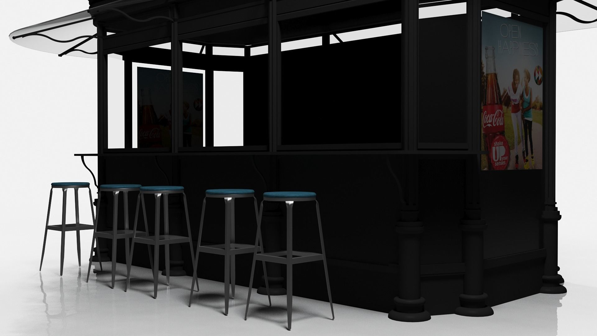 Classical Black Metal Street Kiosk 2x4m 3DS Max Vray Corona 3D model_4