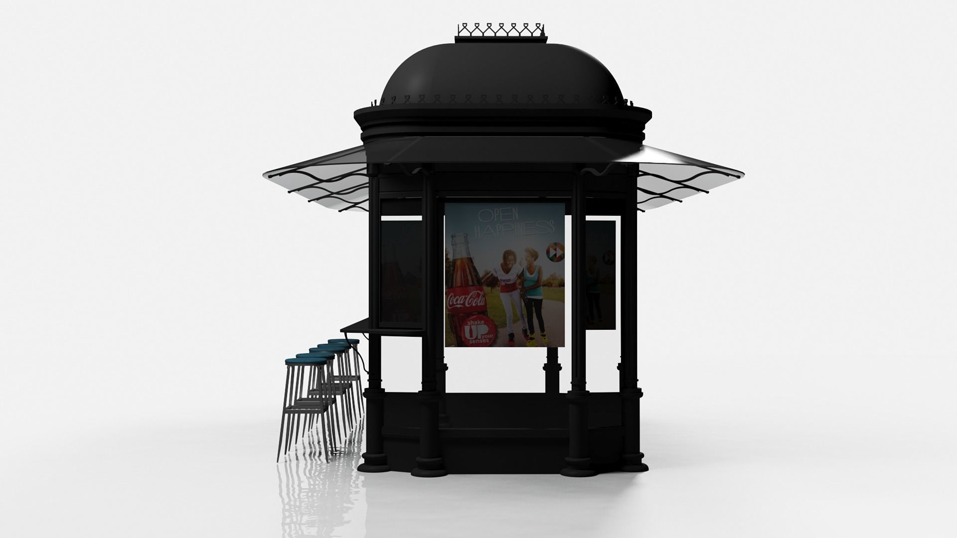 Classical Black Metal Street Kiosk 2x4m 3DS Max Vray Corona 3D model_3
