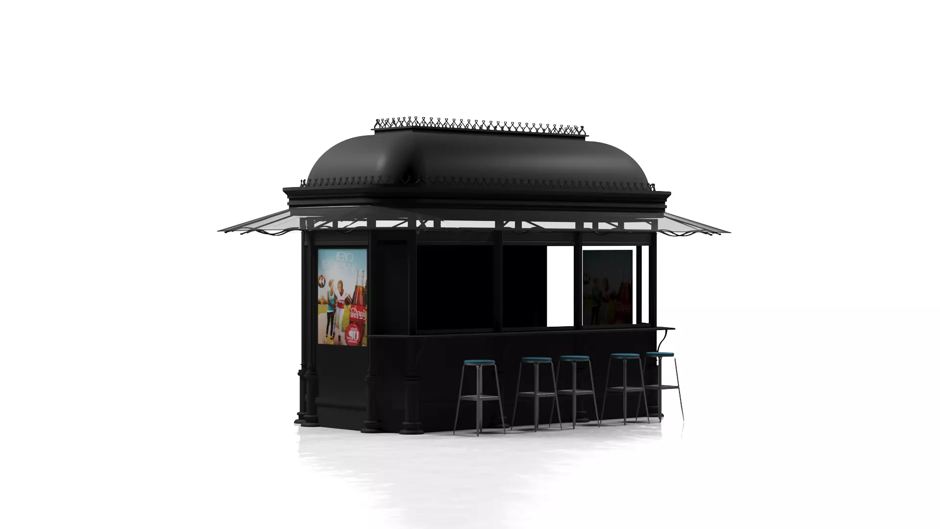 Classical Black Metal Street Kiosk 2x4m 3DS Max Vray Corona 3D model_0