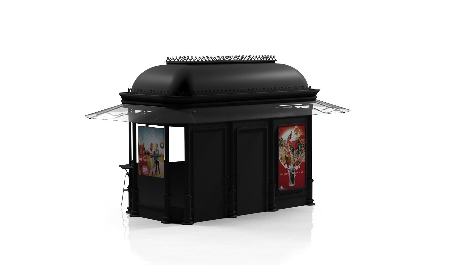 Classical Black Metal Street Kiosk 2x4m 3DS Max Vray Corona 3D model_1