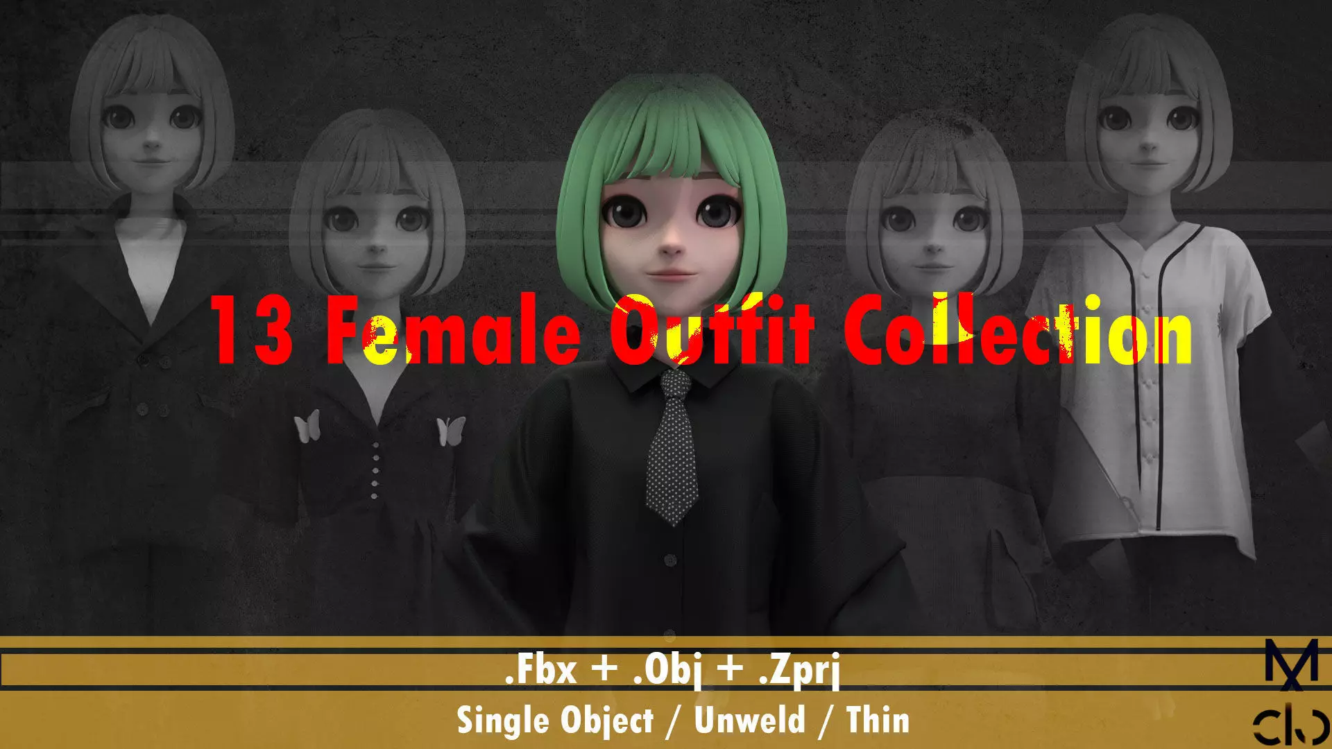 13 Different Styles of Female cartoon character clothing Vol 4 3D model_0