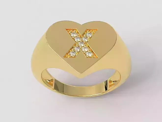 Heart Letter Ring - X