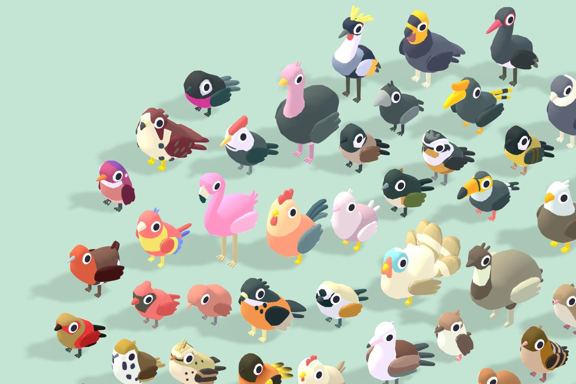 Quirky Series - Birds Bundle Low-poly 3D model_1