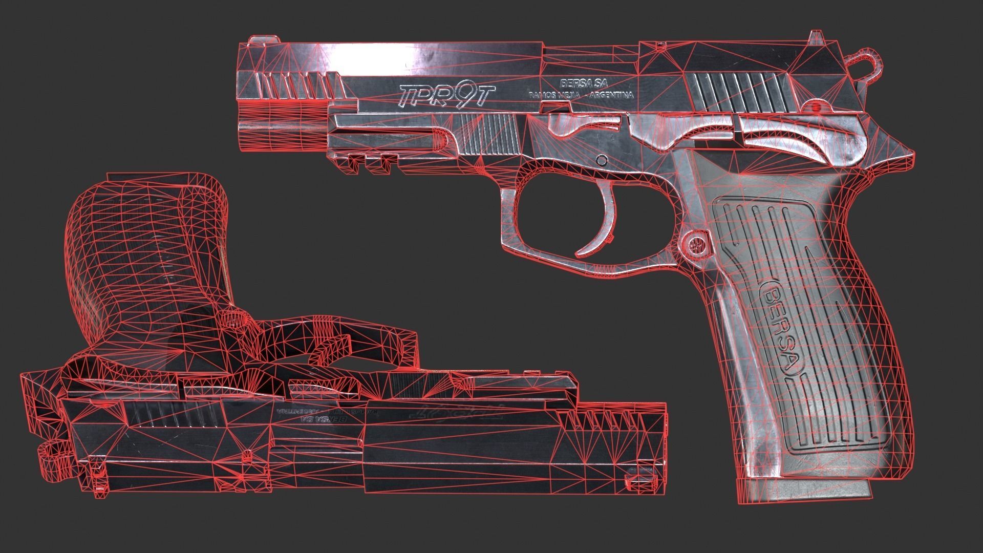 BersaTPR9 Pistol - Game model Low-poly 3D model_9