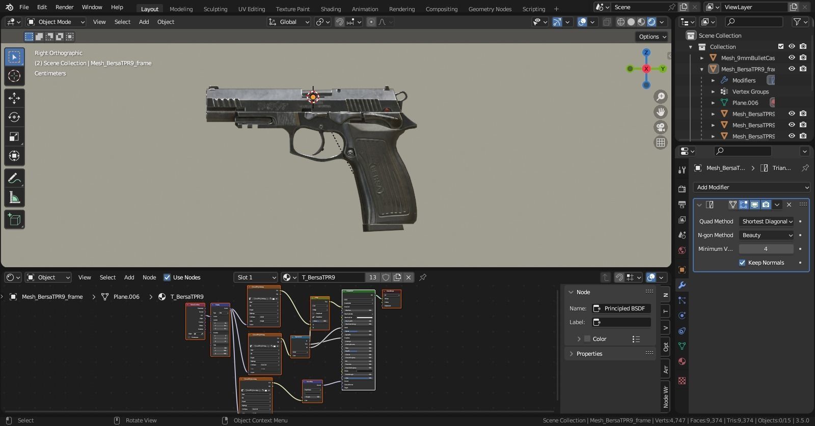 BersaTPR9 Pistol - Game model Low-poly 3D model_10
