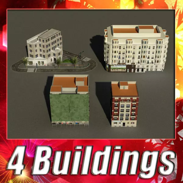 Building Collection 25-28 Low-poly 3D model_0