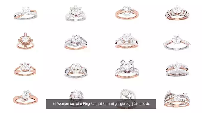 29 Women Solitaire Ring 3dm stl 3mf mtl gltf glb obj  3D Model Collection
