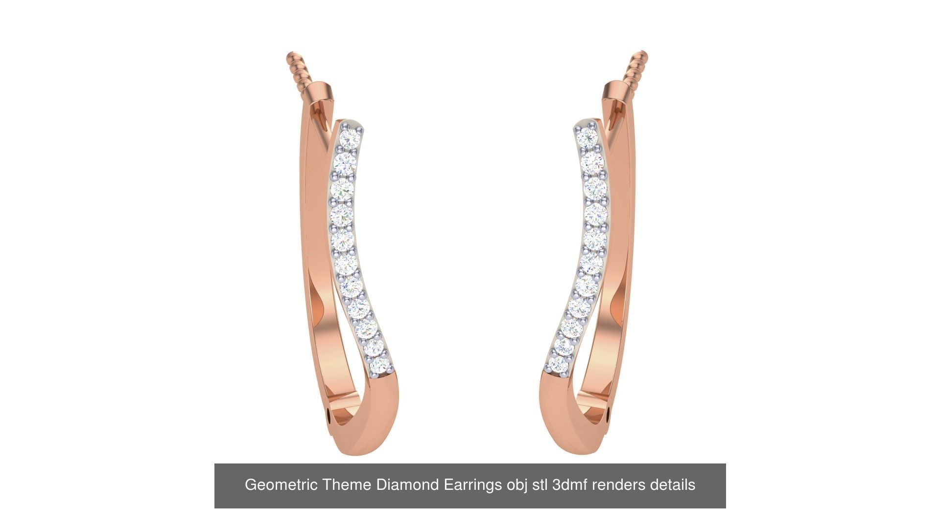 22 Geometric Theme Diamond Earrings obj stl 3dmf renders 3D Model Collection_21