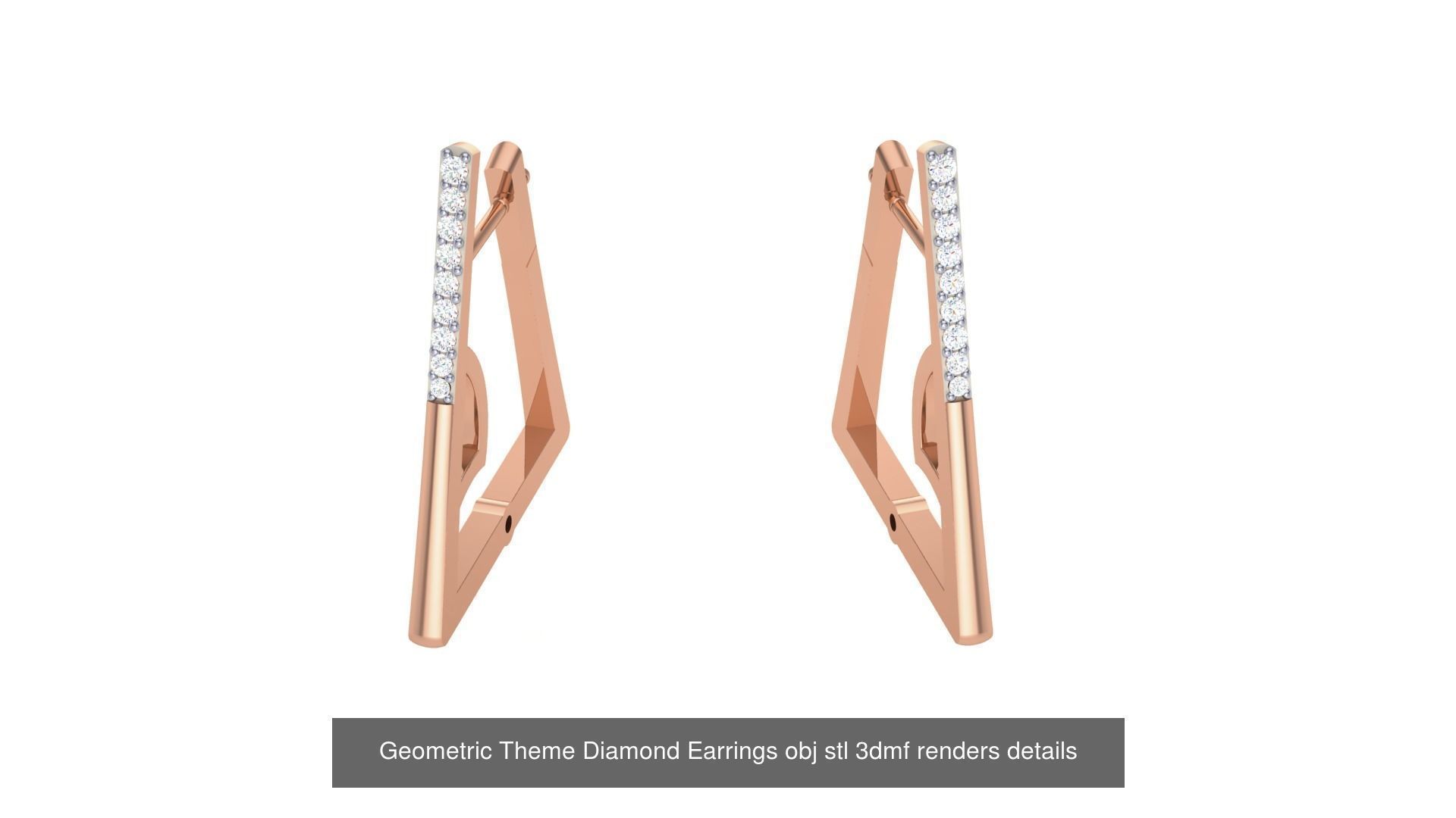 22 Geometric Theme Diamond Earrings obj stl 3dmf renders 3D Model Collection_11