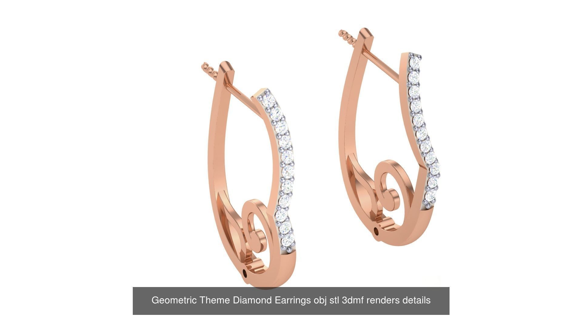 22 Geometric Theme Diamond Earrings obj stl 3dmf renders 3D Model Collection_2