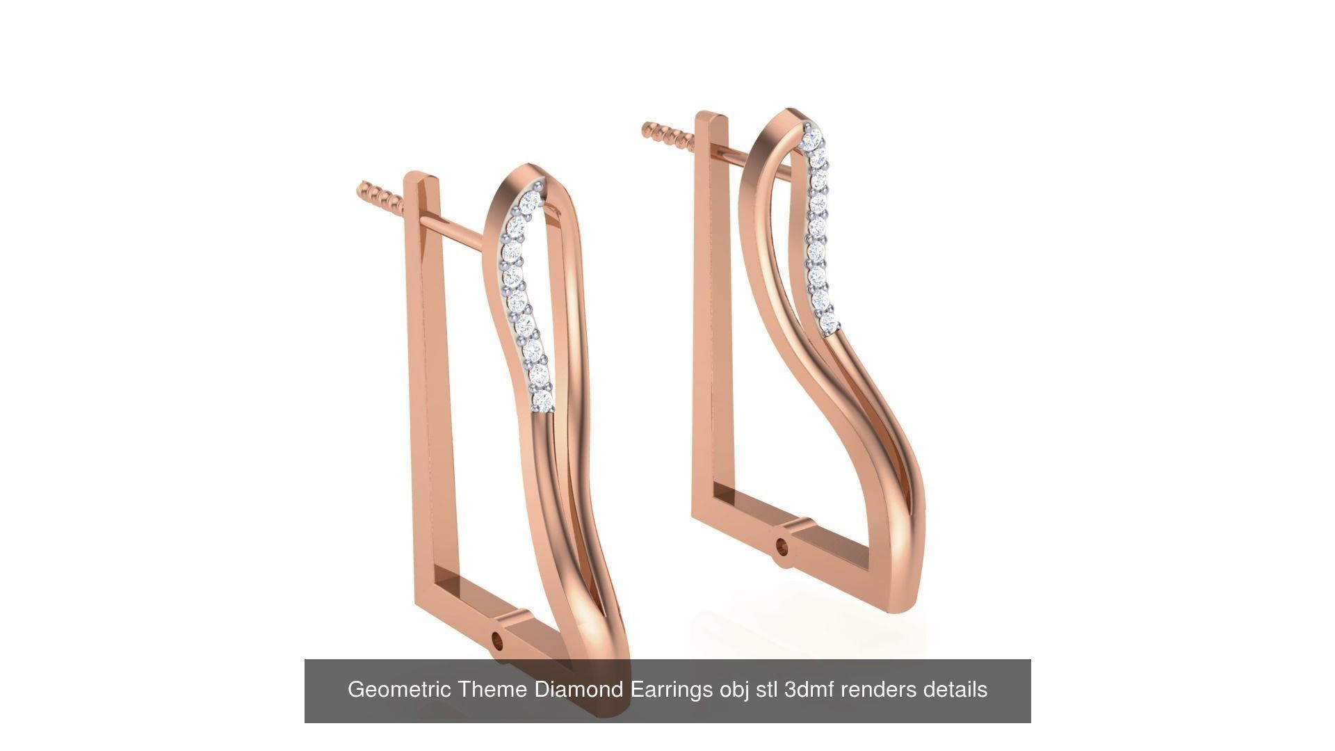 22 Geometric Theme Diamond Earrings obj stl 3dmf renders 3D Model Collection_8